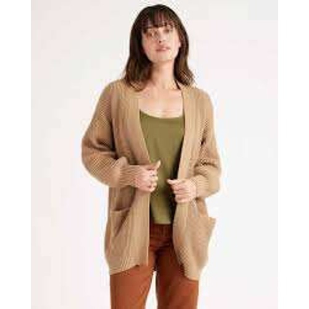 Quince Women Camel Brown Shaker Stitch Open Front Cardigan Sweater Large